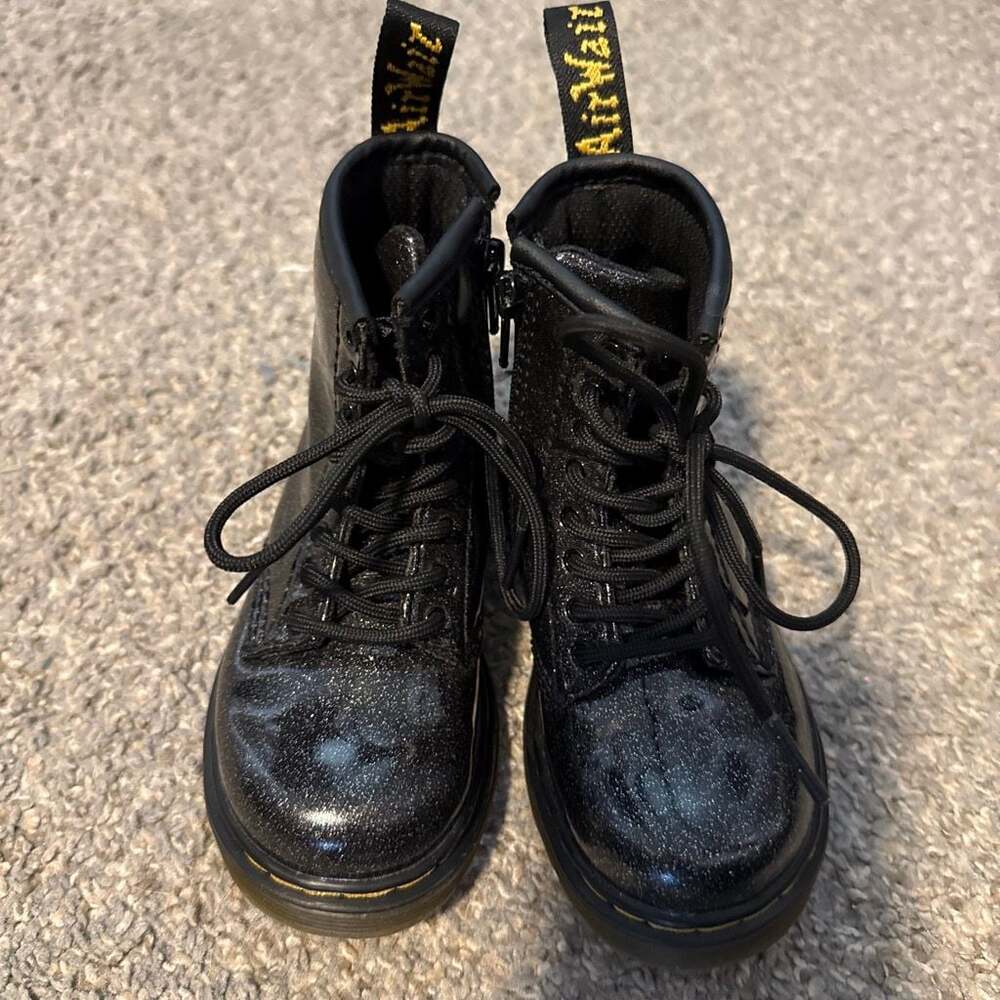 Dr. Martens 1460 Glitter Black Kids Combat Boots with Side Zip